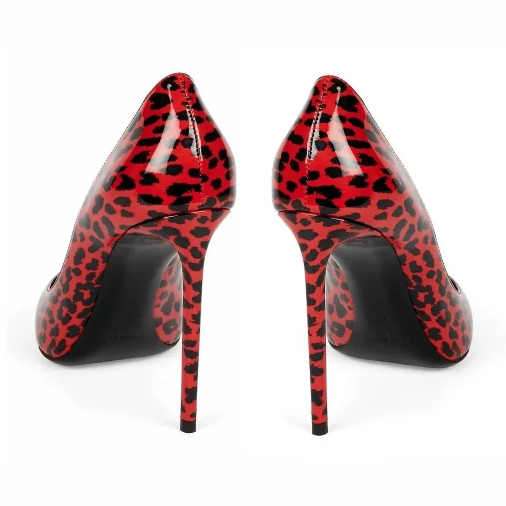 Saint Laurent ZOE 85MM Red Leopard Animal Print Patent Leather Pumps - Picture 12 of 12